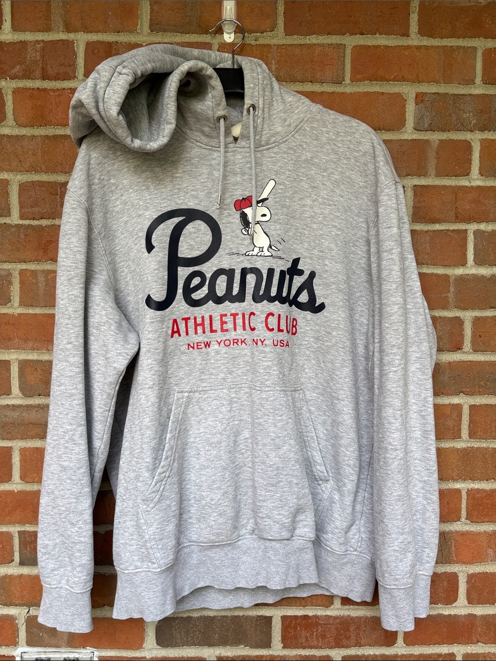 EUC Sz L Peanuts Gray Pullover Hoodie with Snoopy Athletic Club Graphic